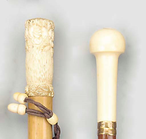A Continental ivory mounted malacca cane