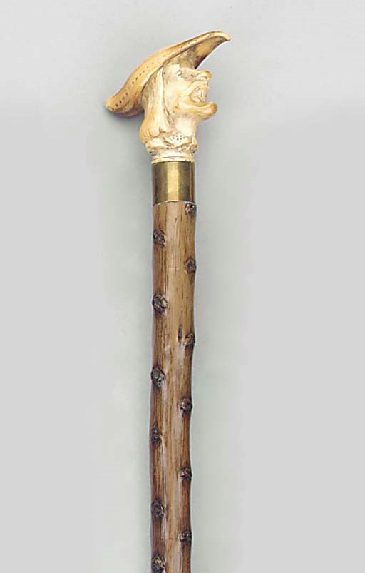 A Continental carved ivory mounted walking stick