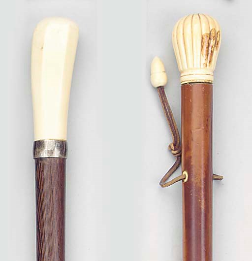 A Continental ivory mounted coconut cane