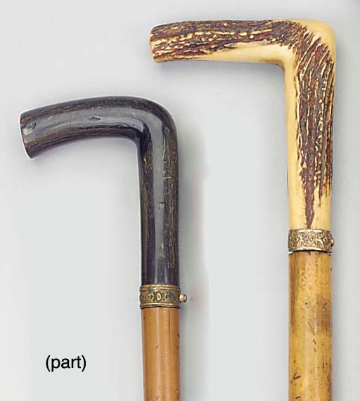 An antler mounted bamboo sword stick