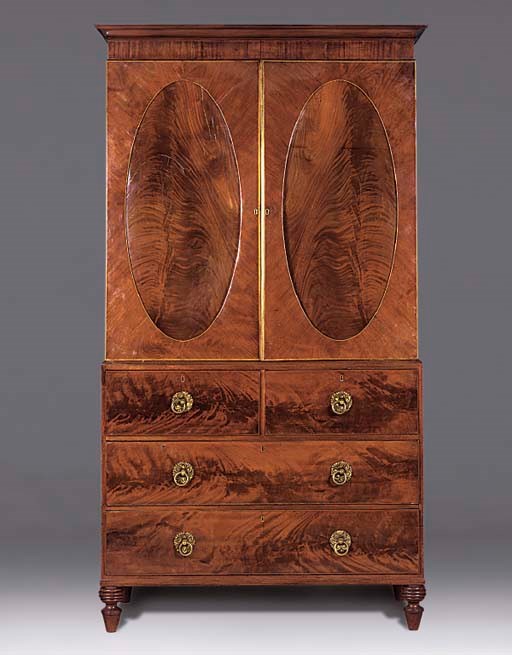 A REGENCY MAHOGANY AND INLAID LINEN PRESS