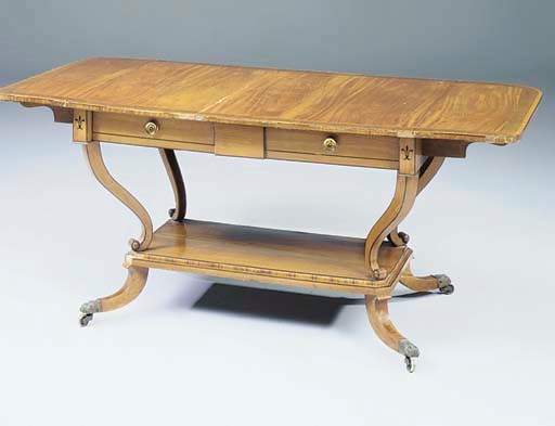 A REGENCY SATINWOOD AND ROSEWOOD CROSSBANDED SOFA TABLE
