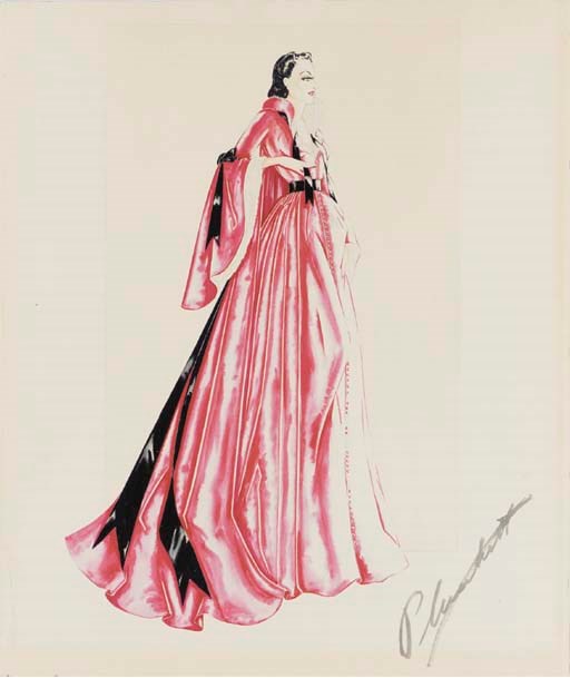 VIVIEN LEIGH COSTUME DESIGN SKETCH SIGNED BY WALTER PLUNKETT FROM "GONE WITH THE WIND"