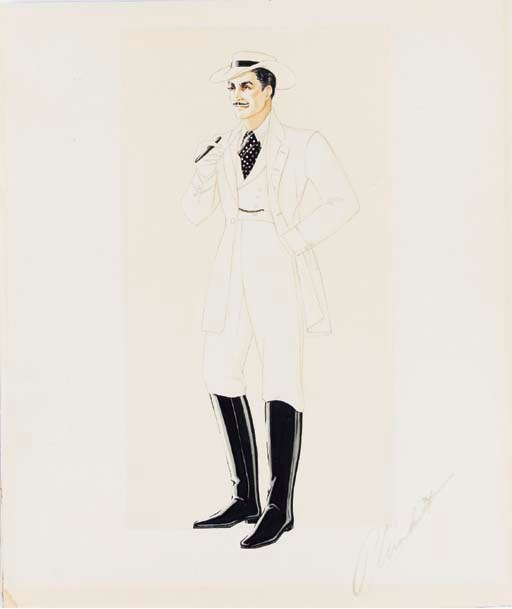CLARK GABLE COSTUME DESIGN SKETCH SIGNED BY WALTER PLUNKETT FROM "GONE WITH THE WIND"