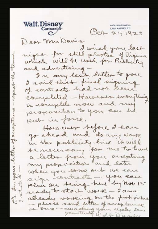 WALT DISNEY HANDWRITTEN LETTER