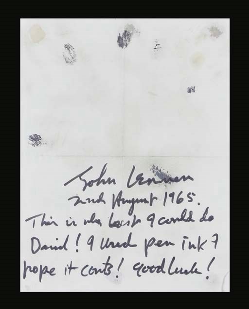 JOHN LENNON NOTE AND FINGERPRINTS