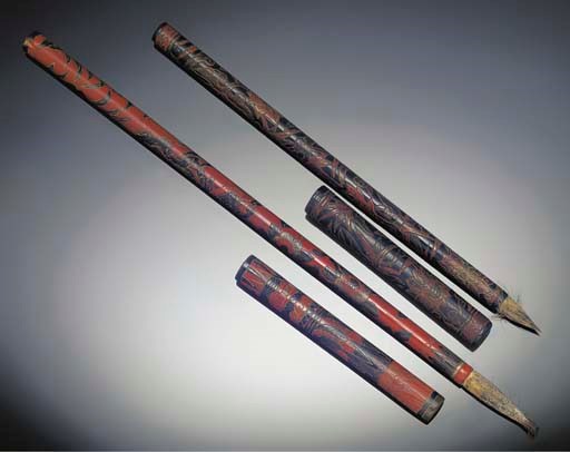 A polychrome lacquer brush and cover, 18th/19th century
