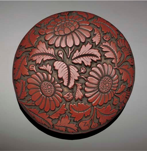 A cinnabar lacquer circular box and cover, Ming dynasty