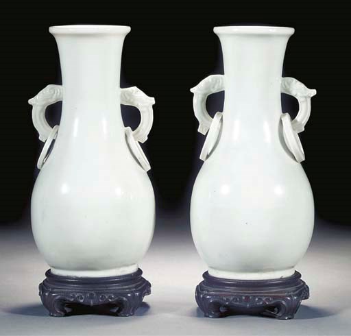 A pair of blanc de chine pear-shaped vases, 18th century
