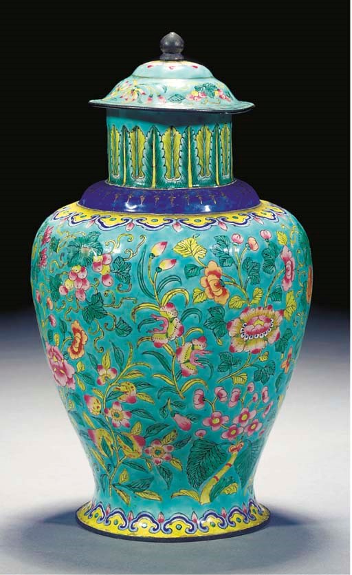 A Canton enamel vase and cover, 18th Century