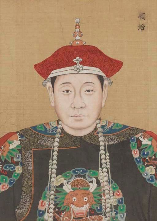 A Chinese ancestor painting, ink and colour on silk, 19th century