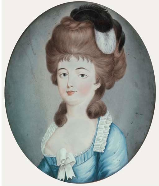 A Chinese export reverse glass oval portrait, circa 1790
