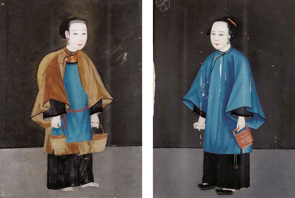A pair of reverse glass paintings, 19th century