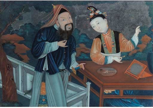 A Chinese reverse glass painting, 18th century