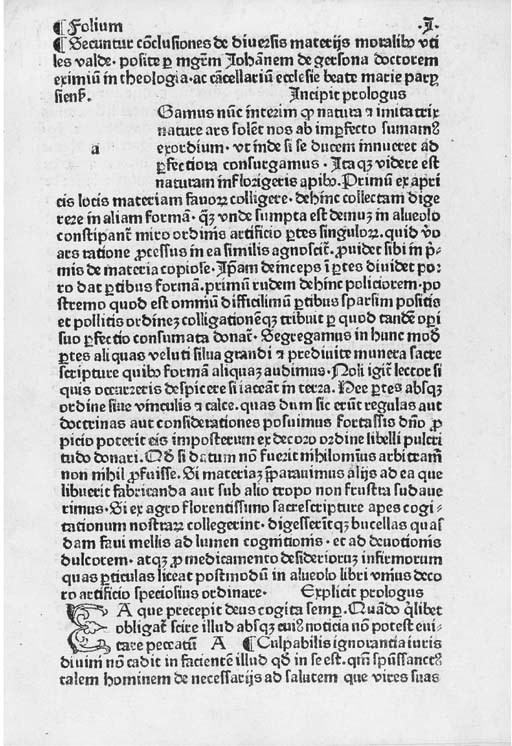 GERSON, Johannes (1363-?1428). Conclusiones de diversis materiis moralibus, sive De regulis mandatorum. [Augsburg: Johann Wiener, c.1476-77.]