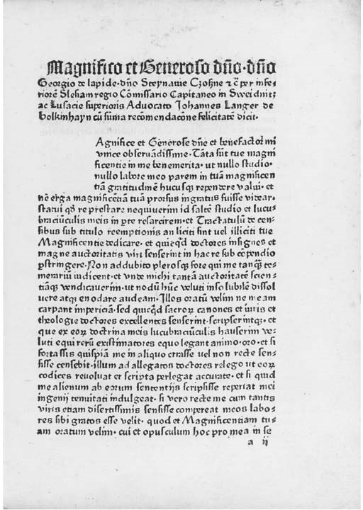 LANGER, Johannes. De censibus. [Mainz: P. Schöffer, after 25 August 1489].