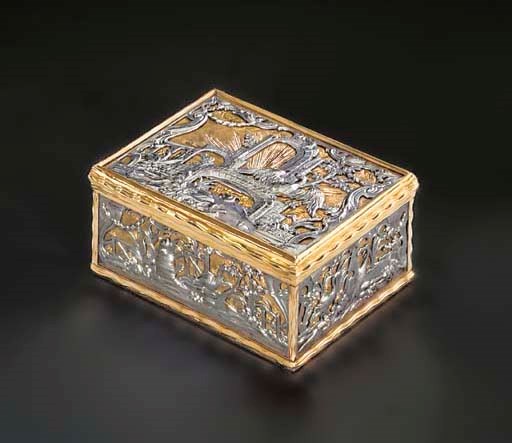 A RARE GERMAN ROCOCO POLISHED STEEL AND GOLD SNUFF-BOX