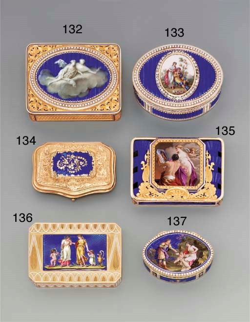 A SWISS ENAMELLED GOLD SNUFF-BOX