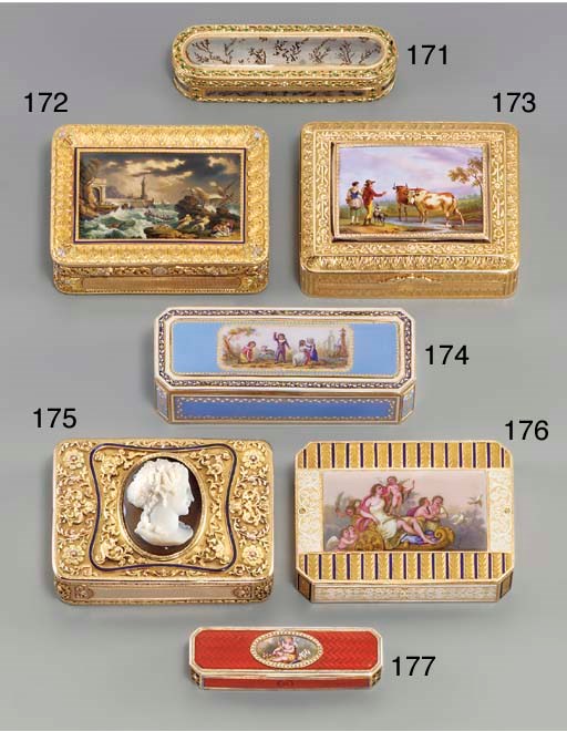 A SWISS ENAMELLED GOLD SNUFF-BOX