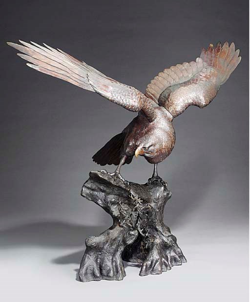 A Japanese bronze model of an eagle