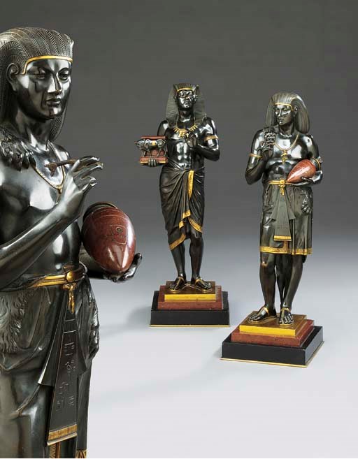 A pair of French bronze figures of Egyptian High Priests