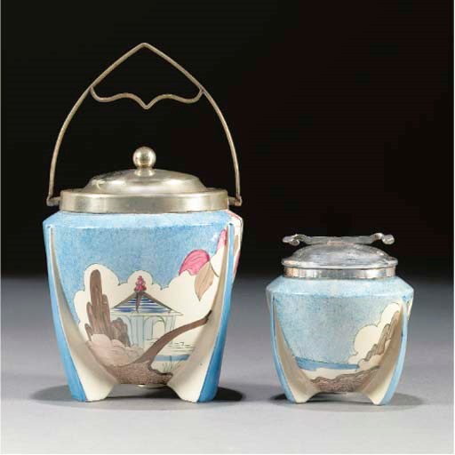A BLUE JAPAN BISCUIT BARREL