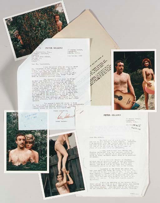 SELLERS, Peter (1925-1980).  Two typed letters signed ('Peter Sellers') to A.C. Spectorsky and Hugh Hefner, London, 1962-1964.  Together 3 pages, 4to, on private stationery, with carbon correspondence from Jack Kessie.