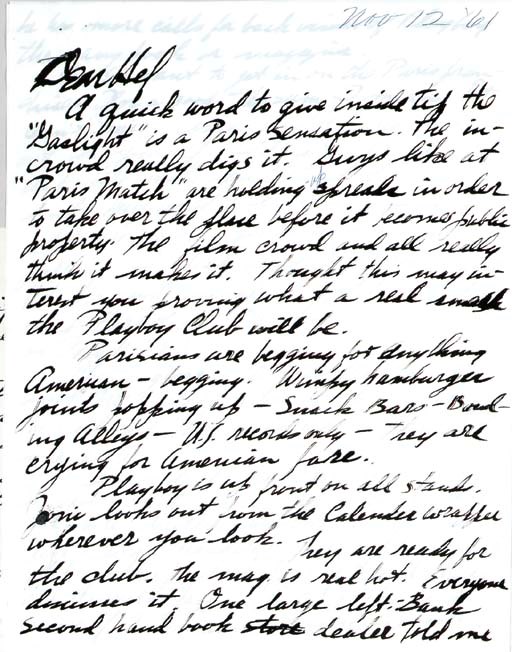 NEIMAN, LeRoy (b. 1927). Three autograph letters signed ("LeRoy" and "Lee") to Hugh Hefner and A.C. Spectorsky, n.p., 1961-1970. Together 5 1/2 pages, 4to, one with two photocopies, stapled. Regarding various projects for Playboy and Hefner's popularity in Paris.