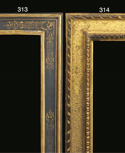 An Italian ebonised and parcel gilt Cassetta frame