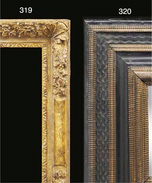 A Flemish carved, ebonised and parcel gilt frame