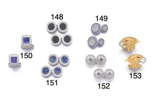 A pair of onyx and diamond cufflinks,