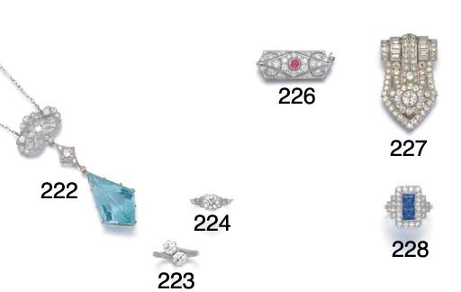A Belle Epoque aquamarine, diamond and rose-cut diamond pendant necklace