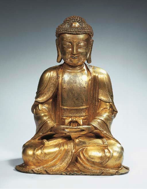 a chinese gilt-bronze figure of buddha sakyamuni