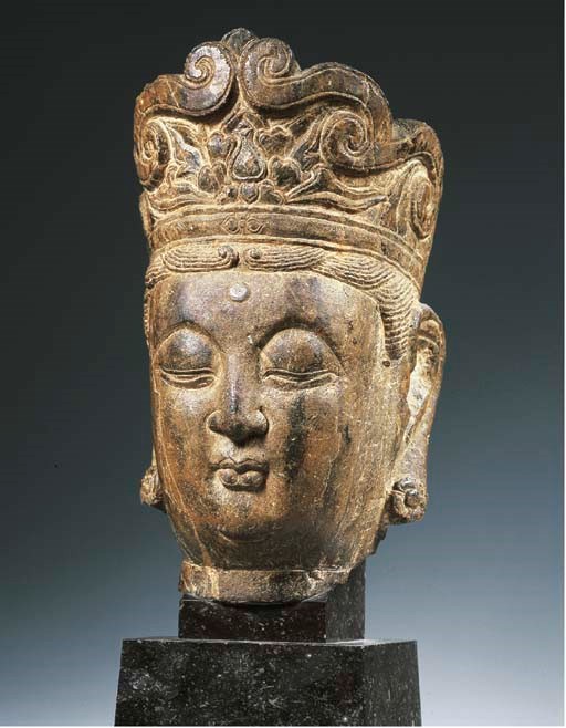 a chinese lime stone head of guanyin