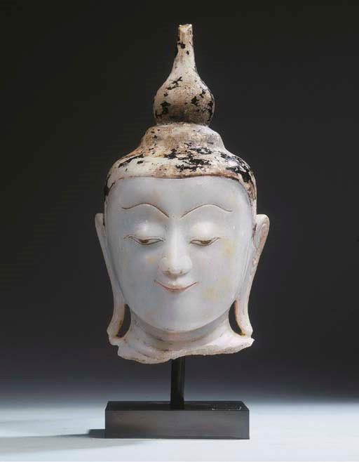 a burmese, shan style, alabaster head of buddha sakyamuni