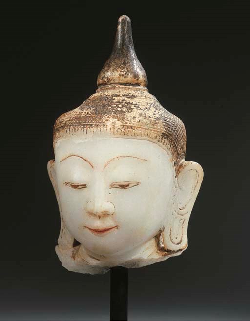 a burmese, shan style, alabaster head of buddha sakyamuni