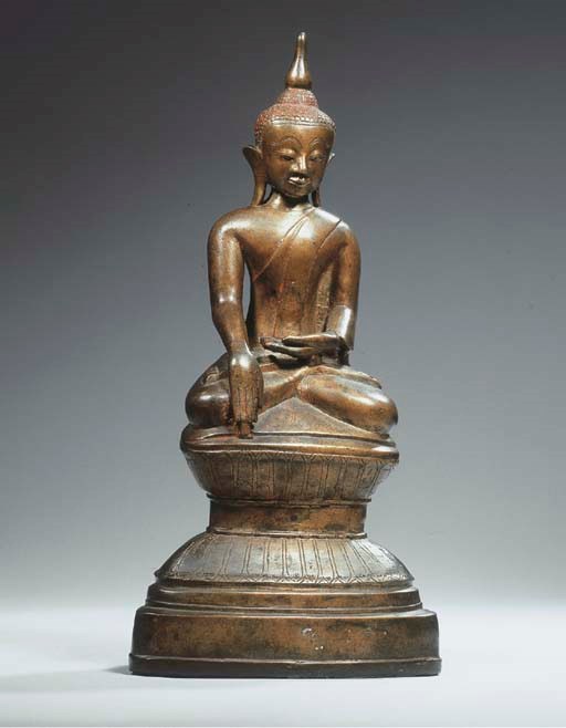a burmese, shan style, bronze figure of buddha sakyamuni