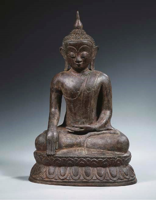 a burmese, shan period, bronze figure of buddha sakyamuni