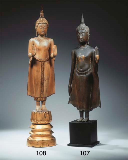 a thai, ayutthaya style, wood figure of buddha sakyamuni