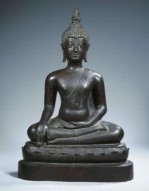 a thai, lanna style, bronze figure of buddha sakyamuni