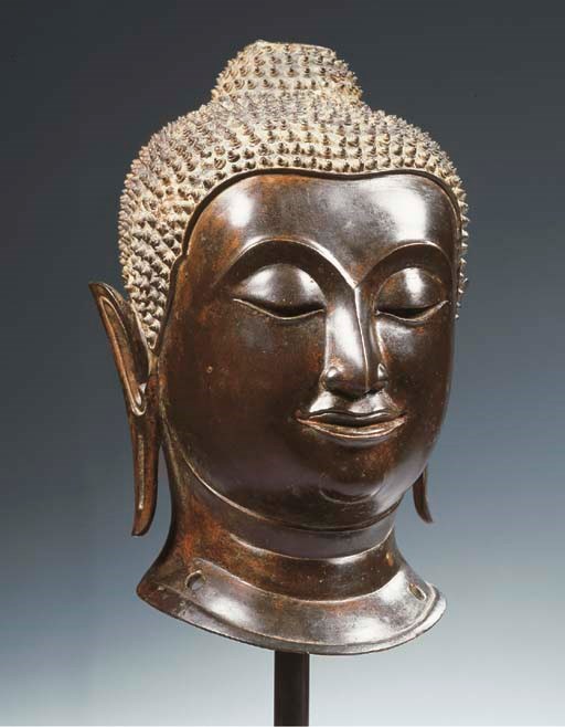 a thai, ayutthaya style, bronze head of buddha sakyamuni