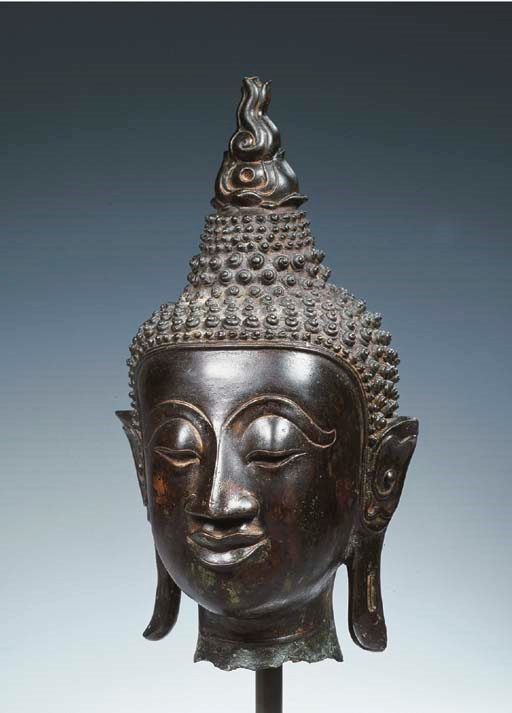 a thai or laos bronze head of buddha sakyamuni