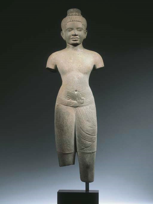 a fine khmer, baphuon style, sandstone male figure