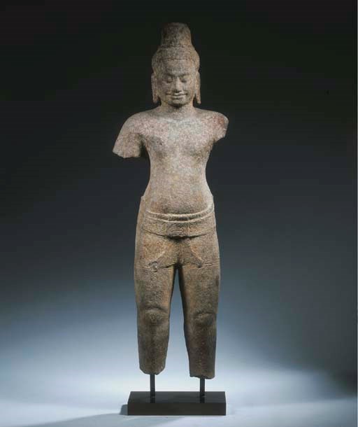 a khmer, bayon style, sandstone figure of lokeshvara