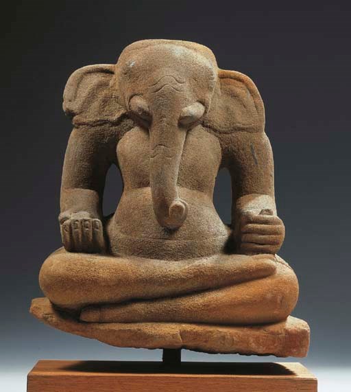a khmer, angkor vat style, sandstone figure of ganesha