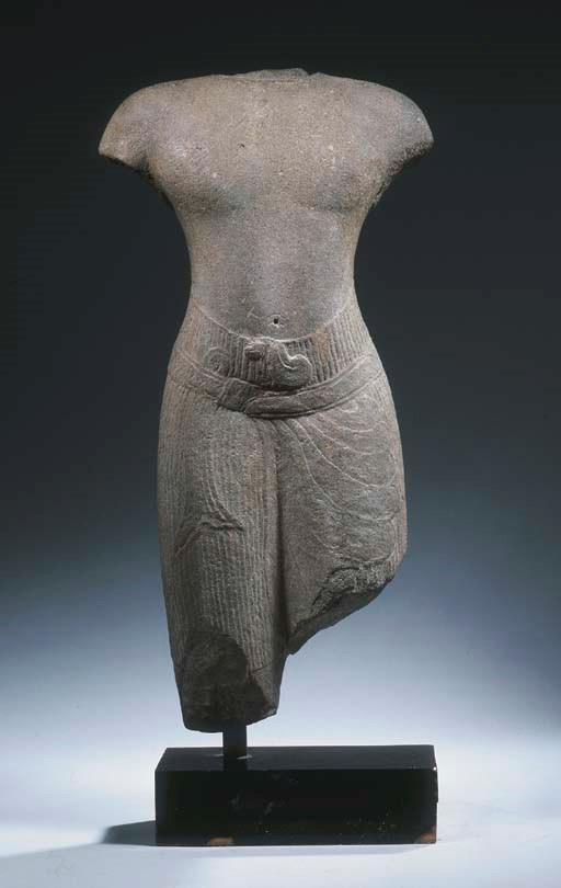 a khmer, baphuon style, sandstone male torso
