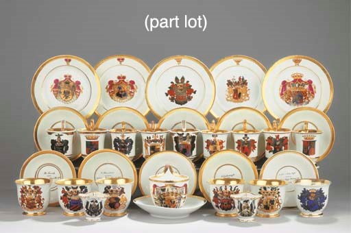 (66) A collection of Berlin KPM and KPM-related porcelain armorial cabinet cups, saucers and ware