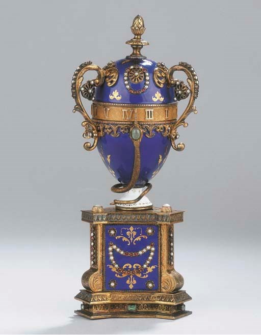 A silver-gilt and enamelled table-clock