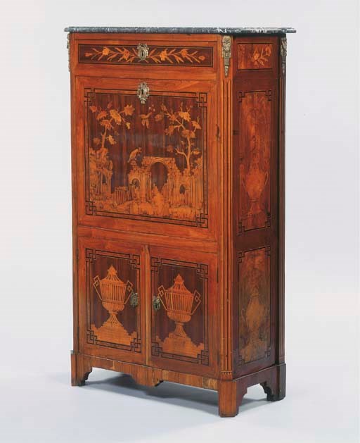 A Louis XVI ormolu-mounted, kingwood and fruitwood marquetry secretaire a abattant