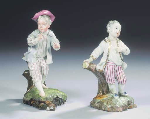 (2) Two Höchst porcelain figures of young boys